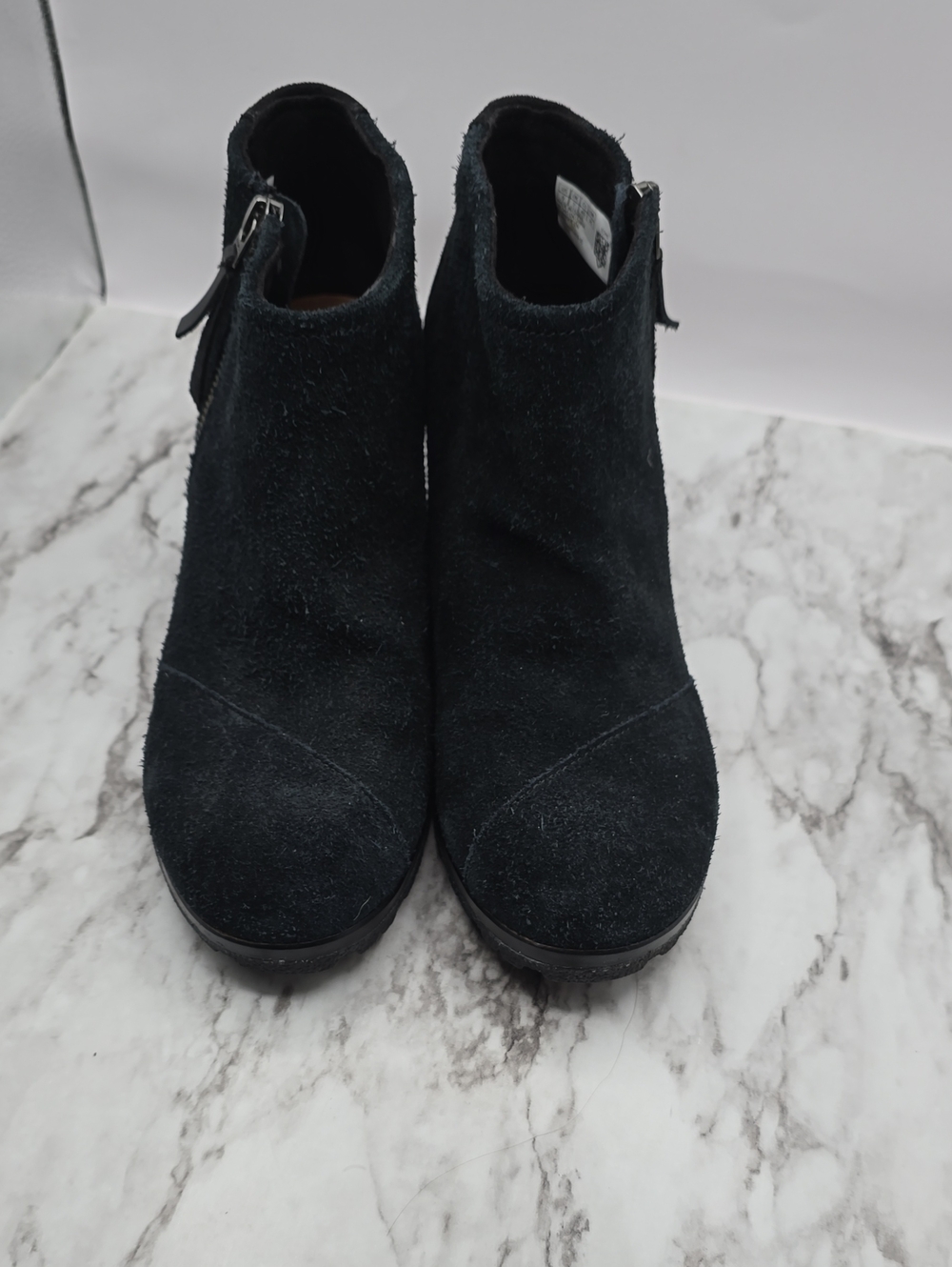 Toms Black Suede Ankle Booties with Side Zip